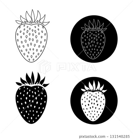Set of Strawberry Silhouette and Outline Vector Illustration. Simple black and white design makes this image versatile for logos, labels, prints, packaging and graphic projects. 131540285