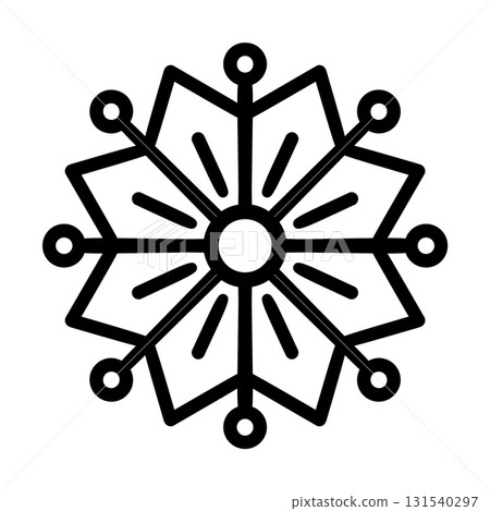 Vector snowflake with symmetrical shape. Winter design and seasonal symbol, isolated element for decoration, icon or snowy pattern Vector snowflake with symmetrical shape. Winter design and seasonal symbol, isolated element for decoration, icon or snowy pattern 131540297