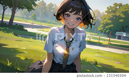High school girl walking in the autumn park 131540304