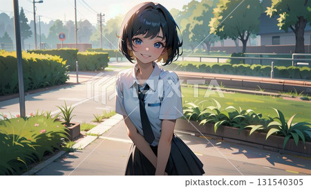 High school girl walking in the autumn park 131540305