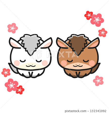 Year of the Horse New Year's card material: Two bowing horses 131541092