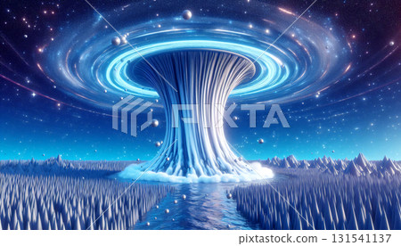 Waterfalls flowing upward into the stars, surreal gravity reversal Waterfalls flowing upward into the stars, surreal gravity reversal 131541137