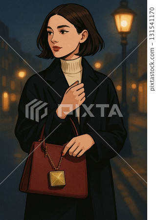 優雅的女人與夜晚的路燈－生成式人工智慧 131541170