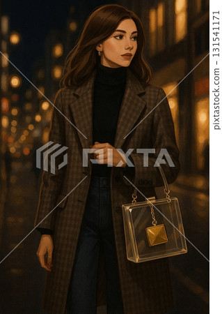 夜城和身著現代復古服飾的女人——生成式人工智慧 131541171