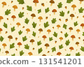 Warm fall seamless pattern inspired by forest walks. Cute mushrooms, rustic acorns and golden leaves create a natural woodland atmosphere for prints, fabrics and scrapbooking 131541201