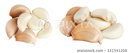 garlic cloves isolated on white background close up. Top view. Flat lay. 131541208