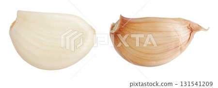 garlic cloves isolated on white background close up. Top view. Flat lay. 131541209