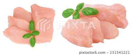 Raw chicken, fillet, isolated on white background. Top view. Flat lay Raw chicken, fillet, isolated on white background. Top view. Flat lay 131541221