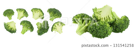 fresh broccoli isolated on white background close-up with full depth of field. Top view with copy space for your text. Flat lay fresh broccoli isolated on white background close-up with full depth of field. Top view with copy space for your text. Flat lay 131541258