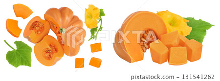 Fresh orange pumpkin isolated on white background with full depth of field. Top view with copy space for your text. Flat lay Fresh orange pumpkin isolated on white background with full depth of field. Top view with copy space for your text. Flat lay 131541262