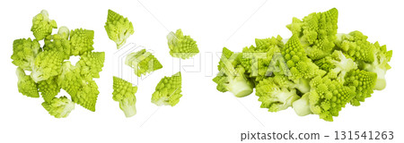 Romanesco broccoli cabbage or Roman Cauliflower isolated on white background . Top view. Flat lay 131541263