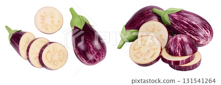 striped eggplant graffiti isolated on white background with full depth of field. Top view. Flat lay striped eggplant graffiti isolated on white background with full depth of field. Top view. Flat lay 131541264