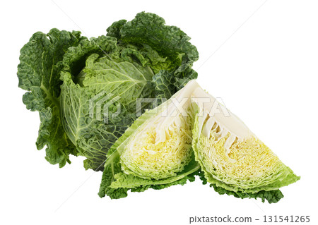 Savoy cabbage slices isolated on white background with full depth of field Savoy cabbage slices isolated on white background with full depth of field 131541265