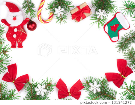 Christmas frame decorated isolated on white background with copy space for your text. Top view. Flat lay Christmas frame decorated isolated on white background with copy space for your text. Top view. Flat lay 131541272