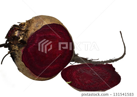 Red beetroot with a piece cut off. Red beetroot with a piece cut off. 131541583