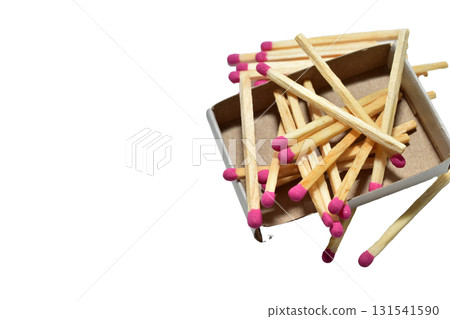 Wooden matches with red sulfur in a box. 131541590