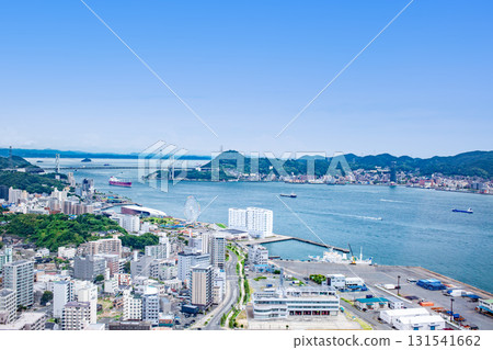 View of Shimonoseki city and the Kanmon Straits from Kaikyo Yume Tower 131541662