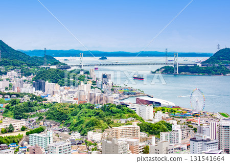 View of Shimonoseki city and the Kanmon Straits from Kaikyo Yume Tower 131541664
