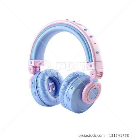 Headphones and music note icon, soft plastic 3D object, isolated on white 131541778