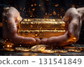 Hands exchanging gold bars with Bitcoin, concept of traditional vs digital investment, side view 131541849