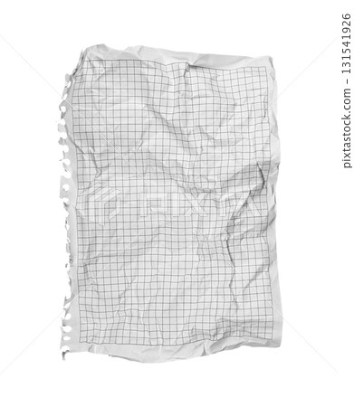 Crumpled Torn Checkered Paper on White Background for Study and Recycling Crumpled Torn Checkered Paper on White Background for Study and Recycling 131541926