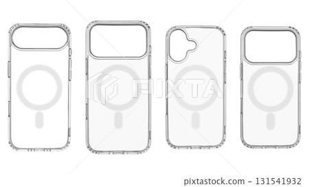 Set Clear soft phone case with magnetic ring for smartphone model 17. Air. Pro, Pro Max, isolated on white 131541932