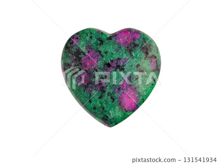 Polished anyolite heart with ruby inclusions isolated on white background 131541934