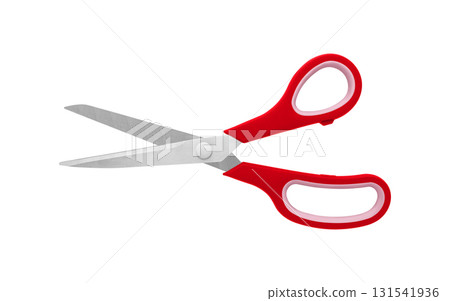 Red Handled Scissors Half Open on White Background 131541936