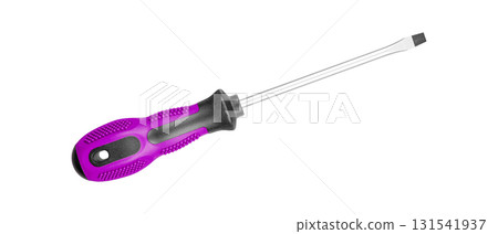 Flathead Screwdriver with Ergonomic Pink Black Handle for DIY Projects on isolated background Flathead Screwdriver with Ergonomic Pink Black Handle for DIY Projects on isolated background 131541937