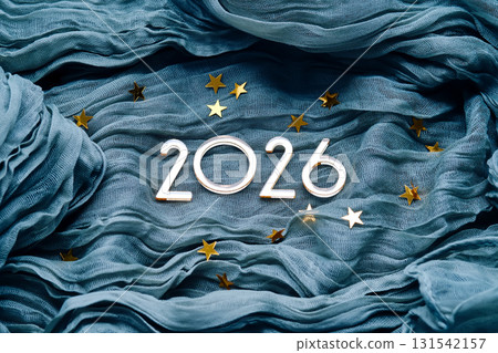 New Year's background with the number 2026 on a blue background. 131542157