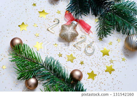 Abstract background of Christmas attributes with the year number 2026. 131542160