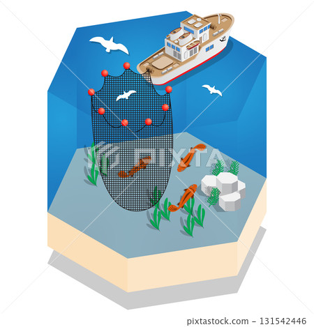 The boat for fishing. Isometric. Vector illustration. 131542446