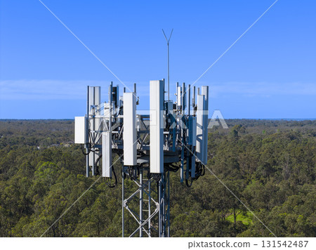 Aerial view of the top section of a Telecommunications Tower Aerial view of the top section of a Telecommunications Tower 131542487