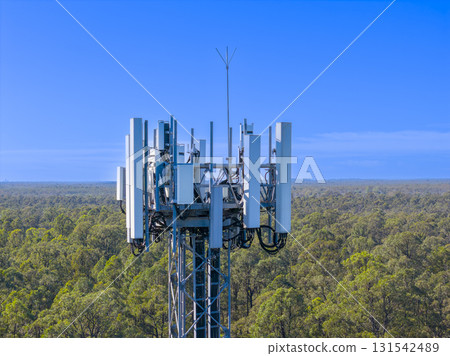 Aerial view of the top section of a Telecommunications Tower Aerial view of the top section of a Telecommunications Tower 131542489