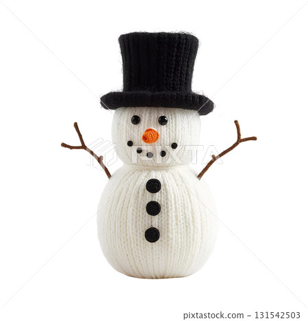 Snowman stuffed toy wearing a top hat 131542503