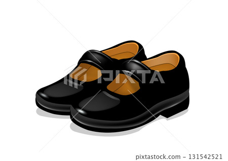 Black strap shoes for kids. Realistic vector pair on clean white background. Black strap shoes for kids. Realistic vector pair on clean white background. 131542521