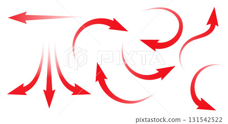 Red arrow symbols for navigation. Flat graphic elements on clean white background Red arrow symbols for navigation. Flat graphic elements on clean white background 131542522