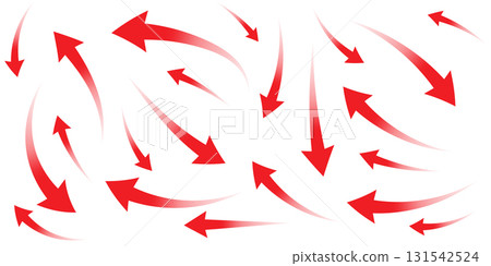 Red arrows in multiple directions. Clean vector set on white background. Red arrows in multiple directions. Clean vector set on white background. 131542524