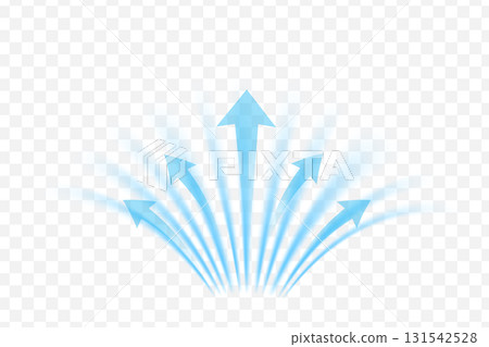 Blue cold air streams with arrows. Vector cooling flow design on transparent background. Blue cold air streams with arrows. Vector cooling flow design on transparent background. 131542528
