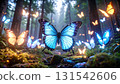 奇幻藝術：一片奇幻的迷霧森林，群舞著藍色的蝴蝶 131542606