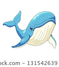 Vector cartoon illustrations of blue whale on a white background. 131542639