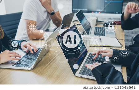 A team meeting for companies promoting the use of AI in business and the introduction of digital transformation A team meeting for companies promoting the use of AI in business and the introduction of digital transformation 131542641
