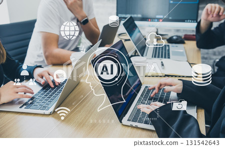 A team meeting for companies promoting the use of AI in business and the introduction of digital transformation 131542643