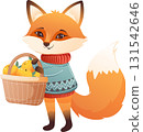 Cute fox character in sweater with oranges 131542646