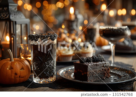 Halloween-Themed Desserts and Drinks with Festive Bokeh Lighting for Spooky Celebrations Generative AI 131542768