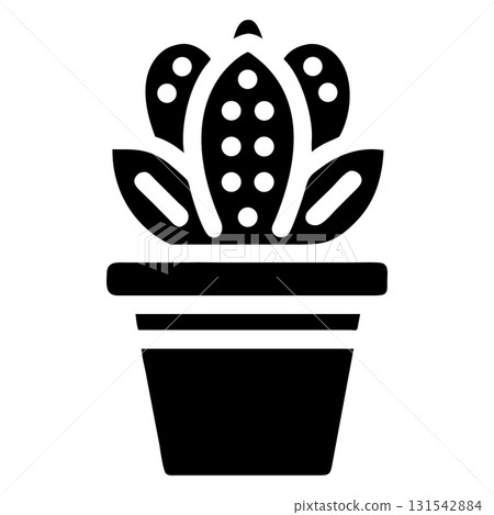 Black decorative cactus with spots is displayed elegantly inside the minimalistic planter pot 131542884