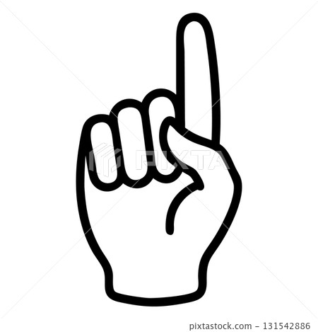 Black outlined hand shows index finger pointing upward representing guidance 131542886