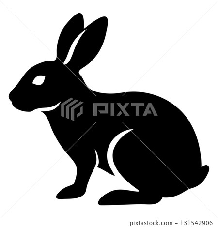 Black silhouette shows a rabbit sitting still with long ears and a cute face Black silhouette shows a rabbit sitting still with long ears and a cute face 131542906