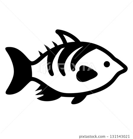Black and white fish outline showing fins and bone structure is swimming 131543021