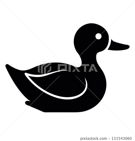 Black duck illustration exhibiting minimal style with cute silhouette features, ideal for use 131543060